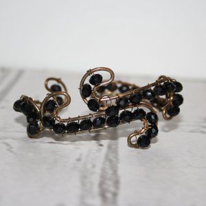 Beautiful gold wire and black beaded cuff bracelet one size